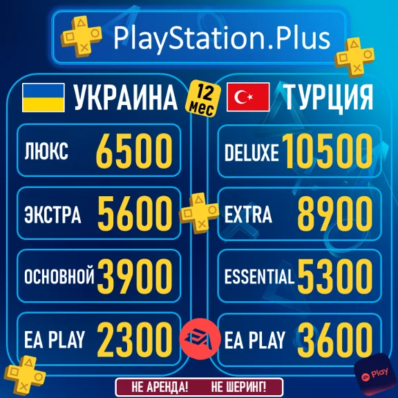 ПОДПИСКА PS PLUS ЛЮКС|DELUXE ЭКСТР|EXTRA УКРАИНА|ТУРЦИЯ