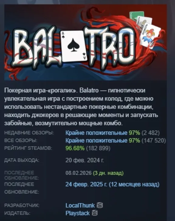 Balatro АВТОДОСТАВКА STEAM GIFT РОССИЯ