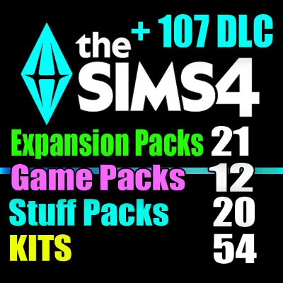 SIMS 4 + ВСЕ 107 DLC (21 доп.・12 наб.・20 кат.・54 комп.)