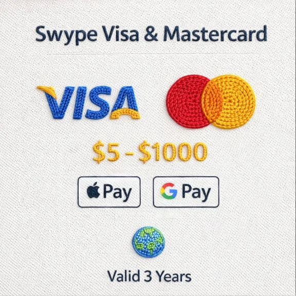 💳 Swype Visa & Mastercard | $5–$1000 | Apple Pay | Google Pay | Global | 3Y