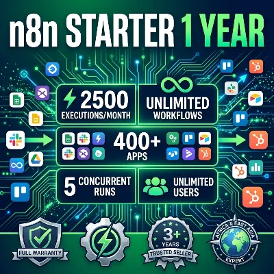 n8n Starter Plan 1 Год | 2500 Выполнений/Мес, Безлимит Workflows, 400+ Apps
