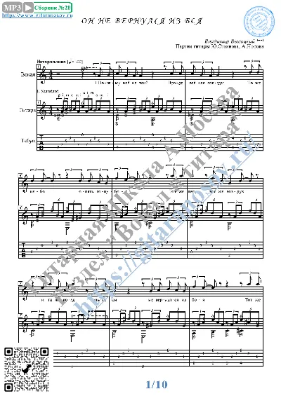 On ne vernulsya iz boya (Vocals Guitar Sheet Music Tabs)