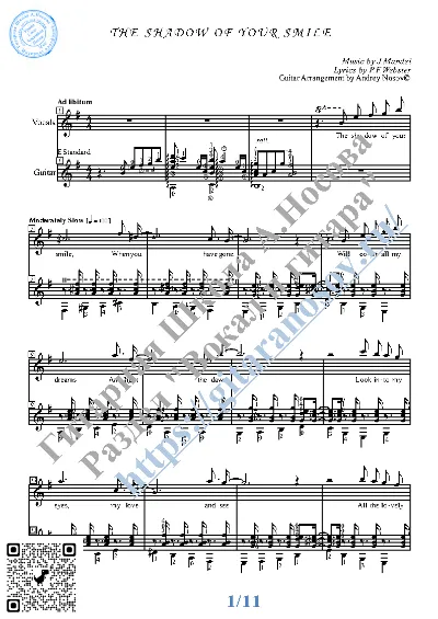 The Shadow of Your Smile (Vocals Guitar Notes Tabs)