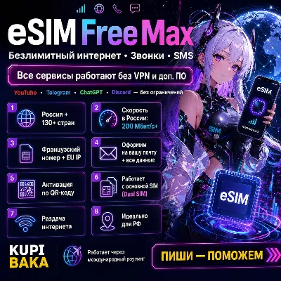 Россия\МИР esim Безлимитный Интернет + Звонки + SMS