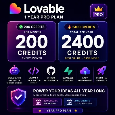 🚀 Lovable Pro – 1 Year Plan | 2400 Total Credits | 200 Credits Per Month