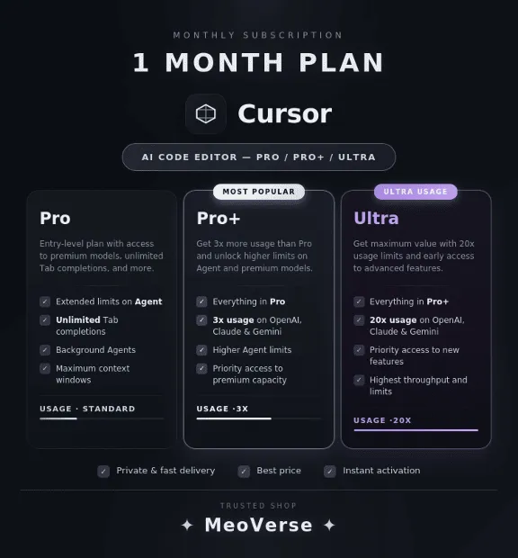 ✅ Cursor AI Pro, Pro+, Ultra – 1 Month 🔒  Full Warranty ⚡ Private Account