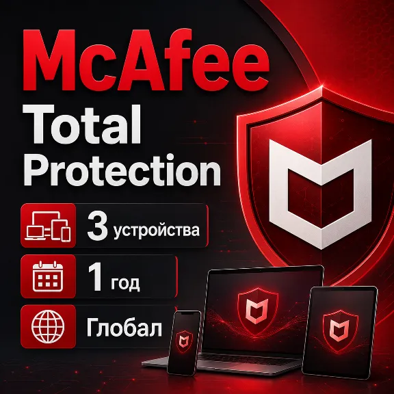 Ключ McAfee Total Protection 3 устройства 1 год Глобал
