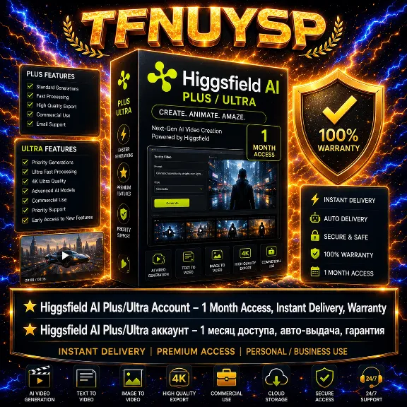 Higgsfield AI Plus/Ultra аккаунт – 1 месяц доступа, авто‑выдача, гарантия