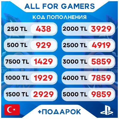 🔹🇹🇷Карта Пополнения Playstation (PSN) 250-5000 TRY (Лиры) TL Турция + ПОДАРОК🎁