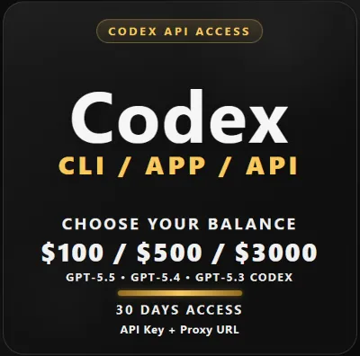 $100-$3000 баланс на модели GPT-5.5, GPT-5.4, GPT-5.3 Codex по API