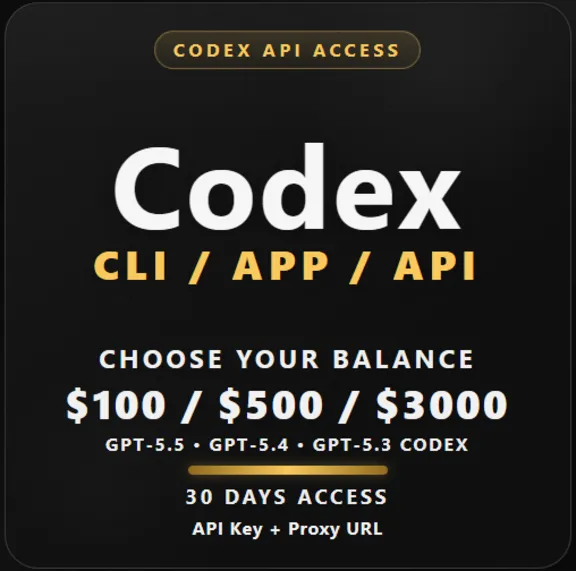 $100-$3000 баланс на модели GPT-5.5, GPT-5.4, GPT-5.3 Codex по API