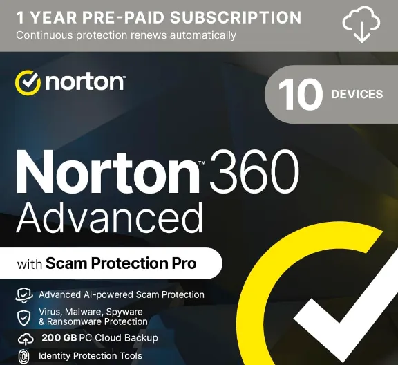 Norton 360 Advanced 2026 | 10 Devices and ‎12 Month  Официальный ключ