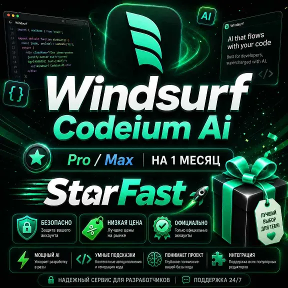 Windsurf Codeium Ai | PRO , MAX  | НА 1 МЕСЯЦ |  НА ВАШ/НОВЫЙ АККАУНТ | БЫСТРО
