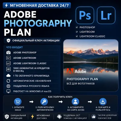 ADOBE PHOTOGRAPHY PLAN | 1 ТB | PHOTOSHOP + LIGHTROOM | АВТОДОСТАВКА