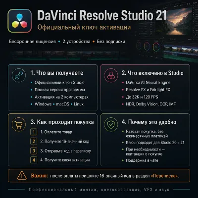 DaVinci Resolve Studio 21 ключ лицензия навсегда - Россия и весь мир