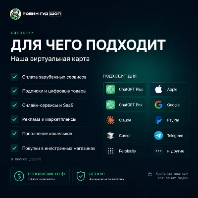 КАРТА ДЛЯ ОПЛАТЫ СЕРВИСОВ | 99% ПРОХОДИМОСТЬ | OF | CHATGPT | APPLE | GOOGLE БЕЗ KYC