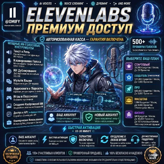 ElevenLabs Creator / Pro / Scale / Business | Официальное продление подписки