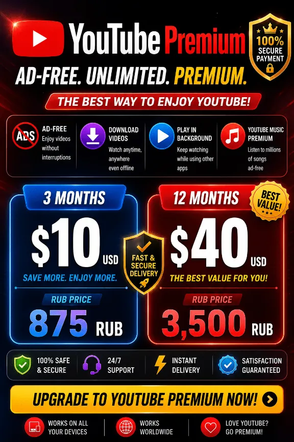 [АВТО 24/7] YouTube Premium 3-12 мес — Индивидуальный | Гарантия | GLOBAL