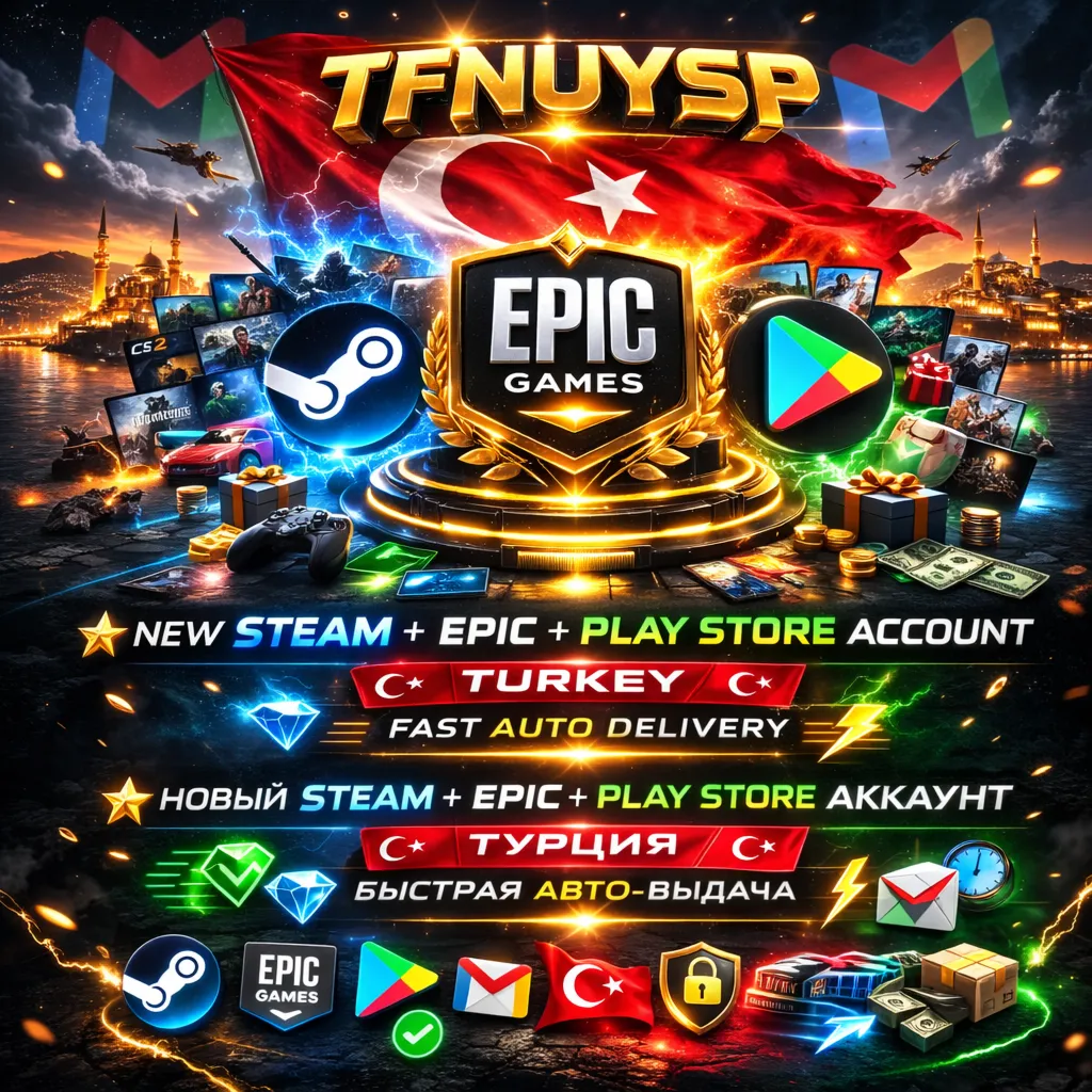 ⭐ Новый Steam + Epic + Play Store Gmail Аккаунт | Турция | Быстрая Авто-Выдача ⭐