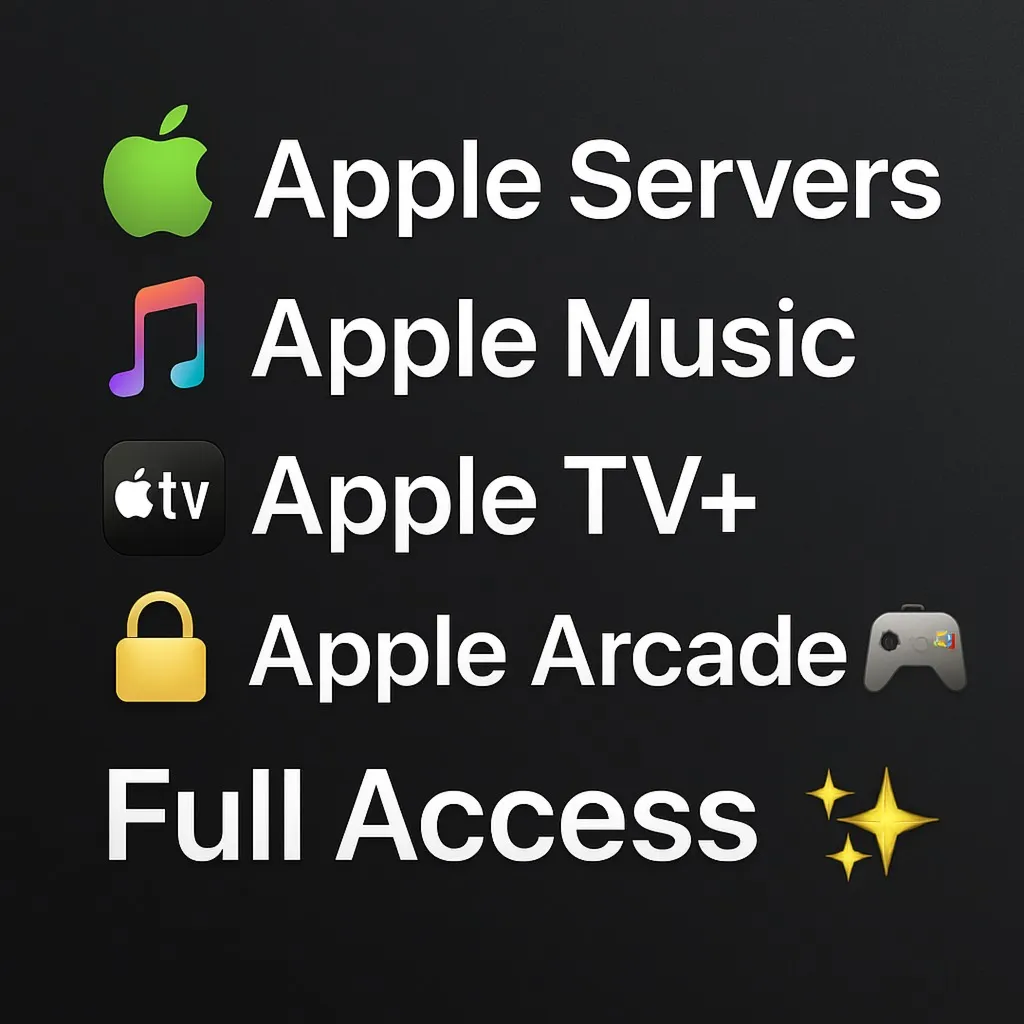 Серверы Apple Apple Music 🎧 Apple TV 📺 Apple Arcade 🎮 Индивидуальный личный аккаунт
