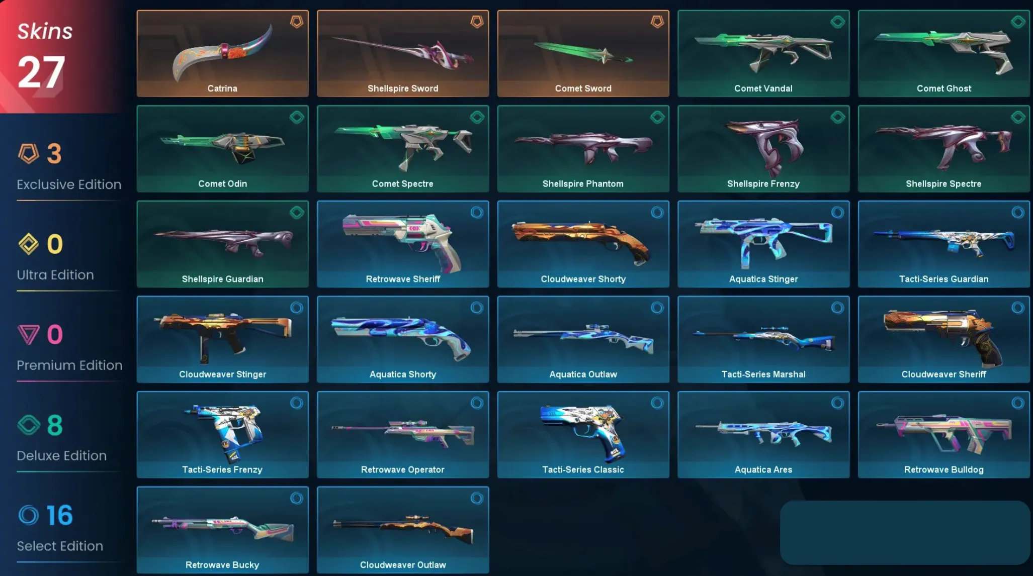 VALORANT | Comet Sword | Catrina | Shellspire Sword | 27 скинов | 79 LVL