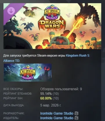 Kingdom Rush 5: Alliance TD - Dragon Wars Campaign DLC АВТОДОСТАВКА STEAM РОССИЯ - irongamers.ru