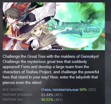 LABYRINTH OF TOUHOU - GENSOKYO AND THE HEAVEN-PIERCING TREE АВТОДОСТАВКА STEAM GLOBAL