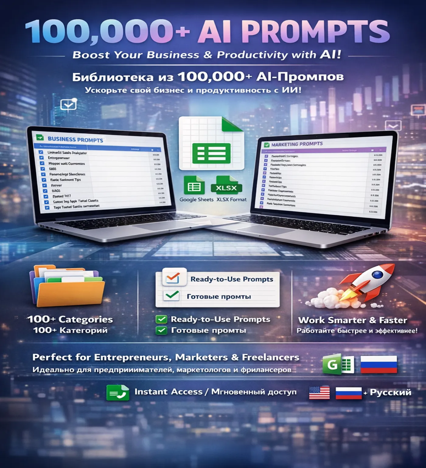 Пакет из +100,000 промптов для ChatGPT и ИИ — Бизнес, Маркетинг, Продуктивность