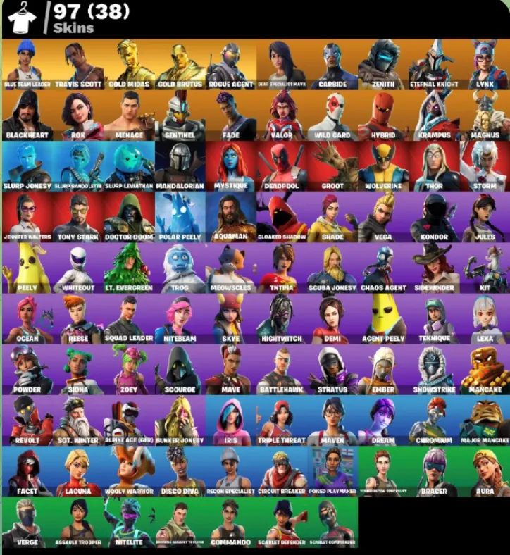 FN | Blue Team Leader  | Travis Scott | Gold Midas | 97 skins (38 paid) | 650 VB