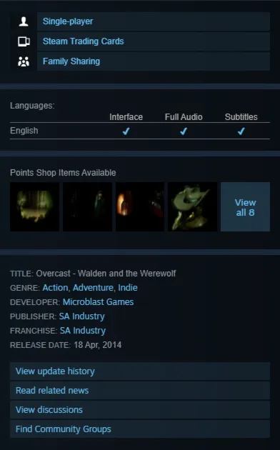STEAM KEY - Overcast - Walden and the Werewolf - [РФ + REGION FREE/GLOBAL] - Автодост