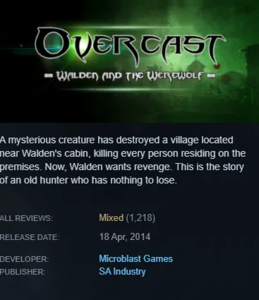 STEAM KEY - Overcast - Walden and the Werewolf - [РФ + REGION FREE/GLOBAL] - Автодост