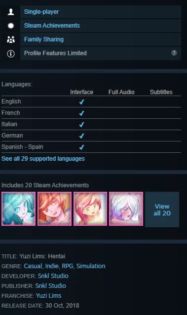 STEAM KEY - Yuzi Lims: Hentai (18+) - [РФ + REGION FREE/GLOBAL] - Автодоставка