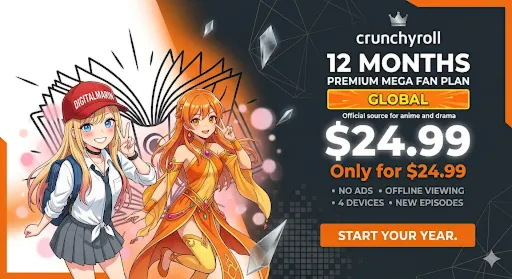Crunchyroll Premium Mega Fan Подписка на 12 месяцев