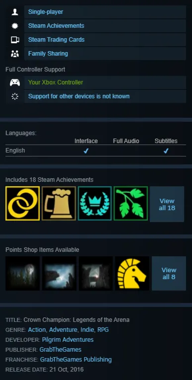 STEAM KEY - Crown Champion: Legends of the Arena - [РФ + REGION FREE/GLOBAL]