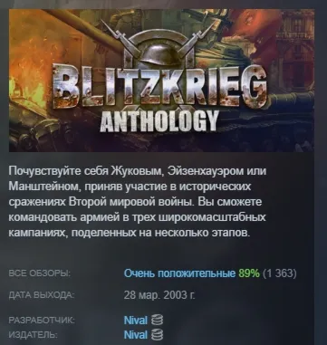 Blitzkrieg Anthology АВТОДОСТАВКА STEAM GLOBAL МГНОВЕННО ЛИЦЕНЗИЯ
