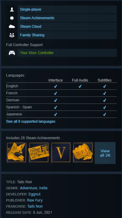 STEAM KEY - Tails Noir - [РФ + REGION FREE/GLOBAL] - Автодоставка - irongamers.ru