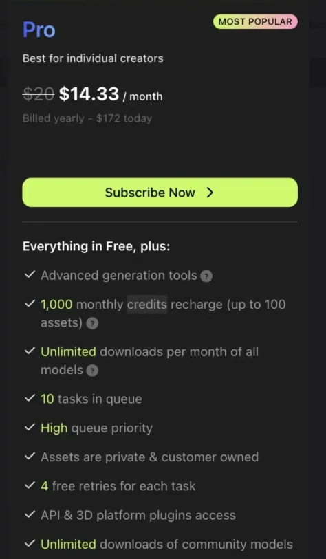Meshy AI Pro Аккаунт 30 Дней 1100 Кредитов