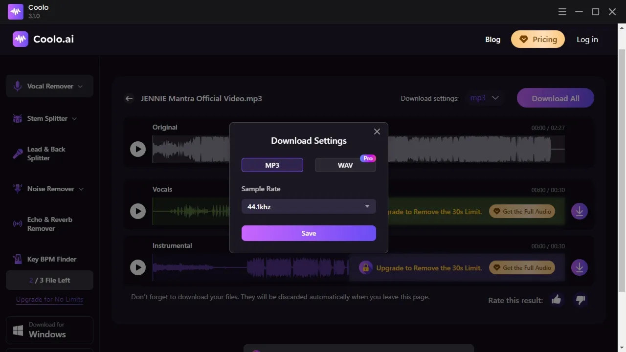 Coolo Vocal Remover | AI Voice Isolator | Windows | АККАУНТ ДО 14.10.2026