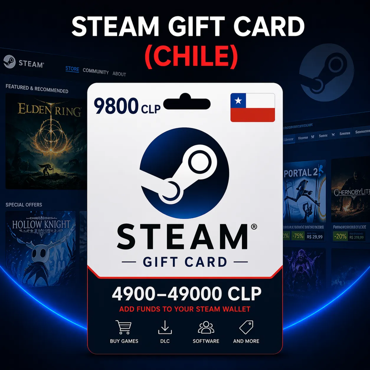 Steam Gift Card (Чили) 4900–49000 CLP | Код пополнения Steam