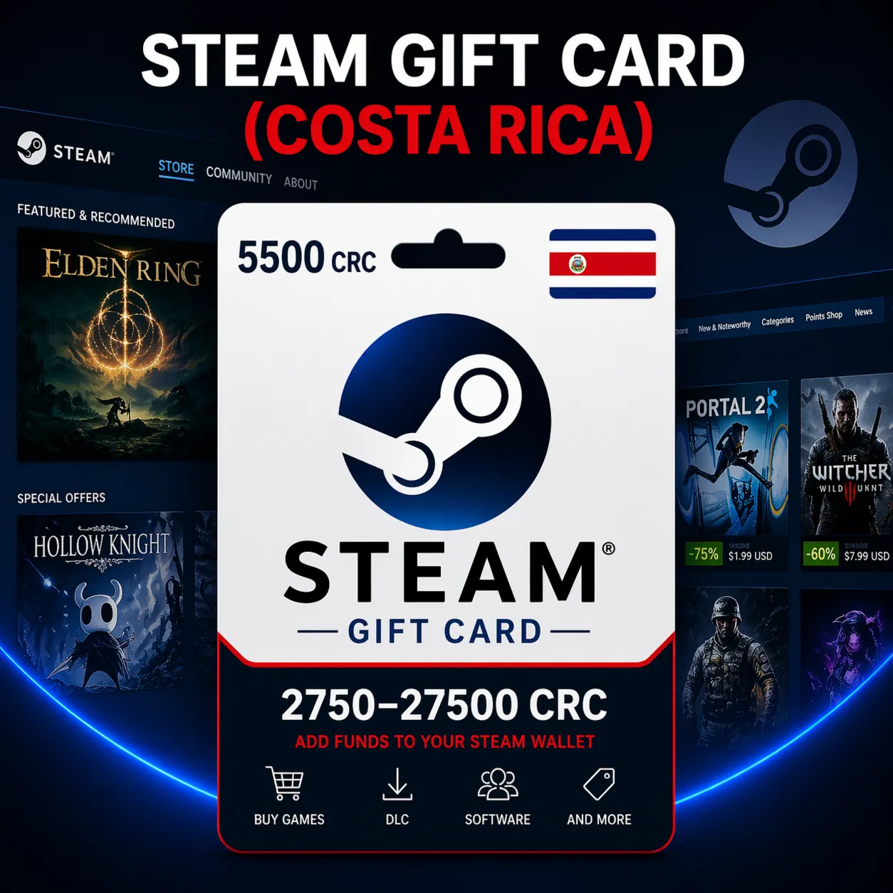 Steam Gift Card (Коста-Рика) 2750–27500 CRC | Код пополнения Steam
