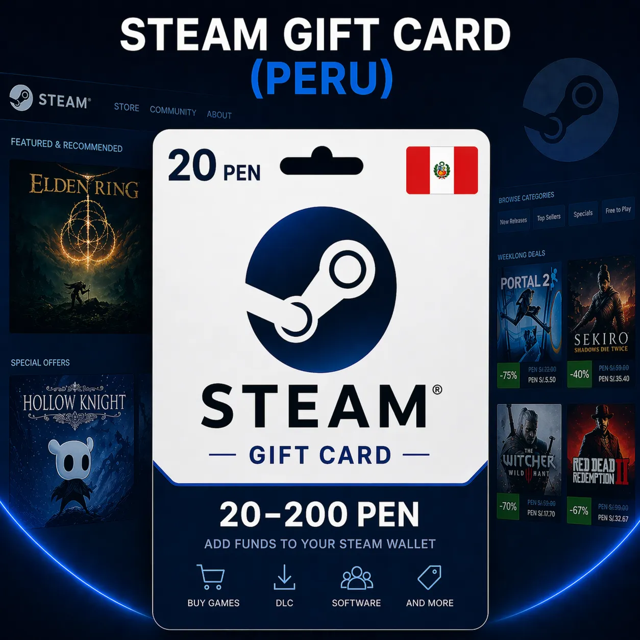 Steam Gift Card (Перу) 20–200 PEN | Код пополнения Steam
