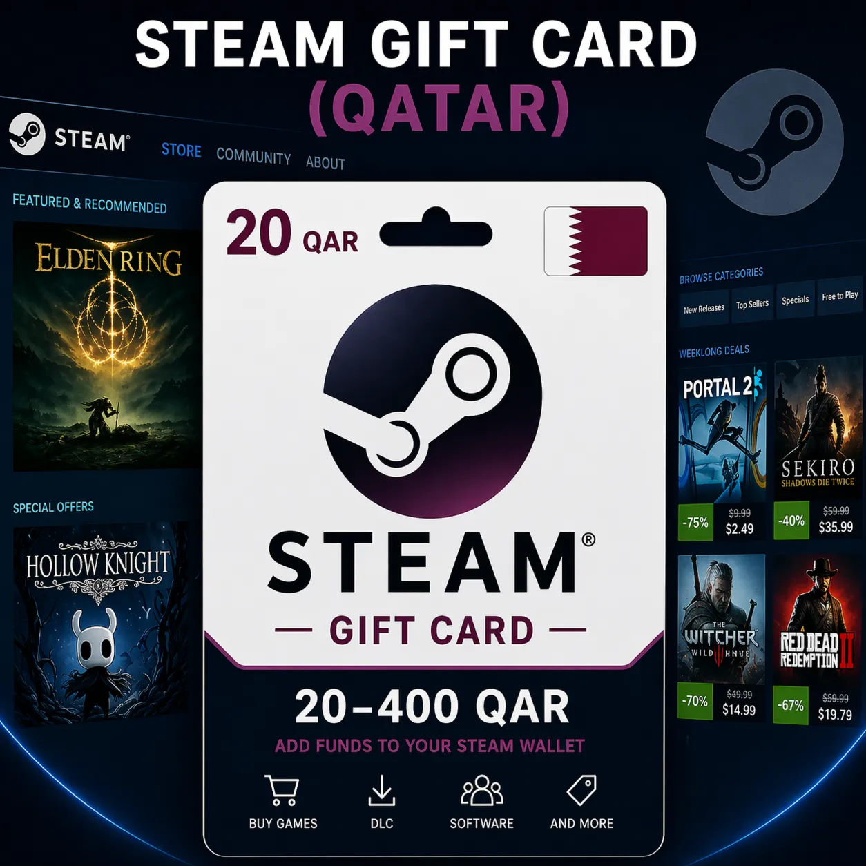 Steam Gift Card (Катар) 20–400 QAR | Код пополнения Steam