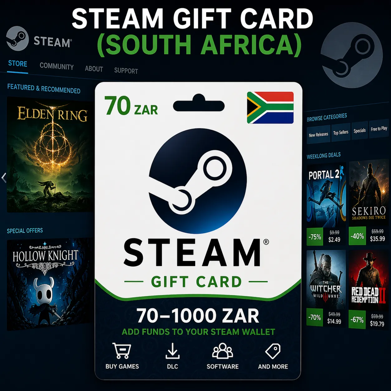 Steam Gift Card (Южная Африка) 70–1000 ZAR | Код пополнения Steam
