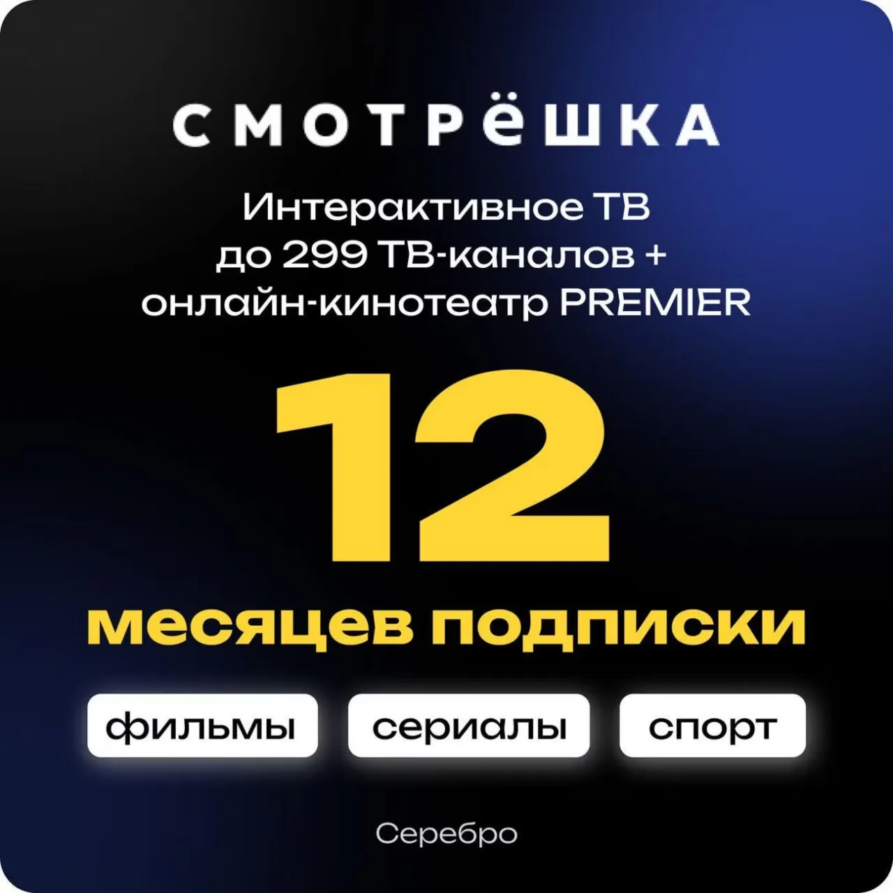 ПРОМОКОД Смотрёшка Серебро (Silver) 12 месяцев для новых аккаунтов - irongamers.ru