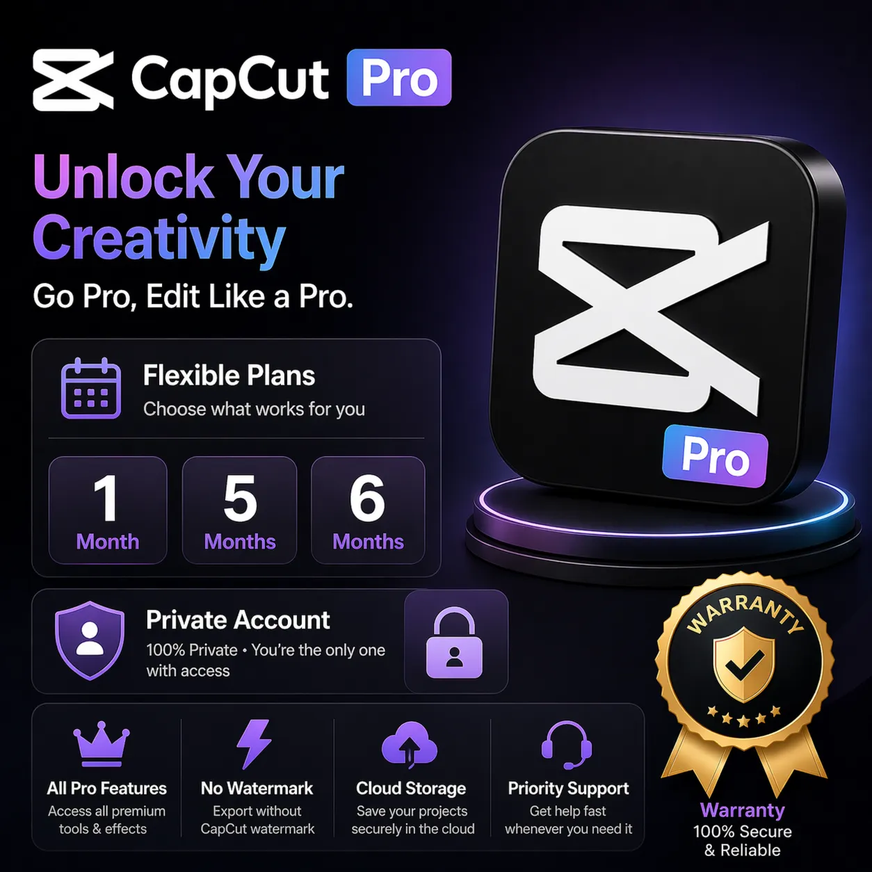 CapCut Pro - 1 месяцев | Личный кабинет | Гарантия