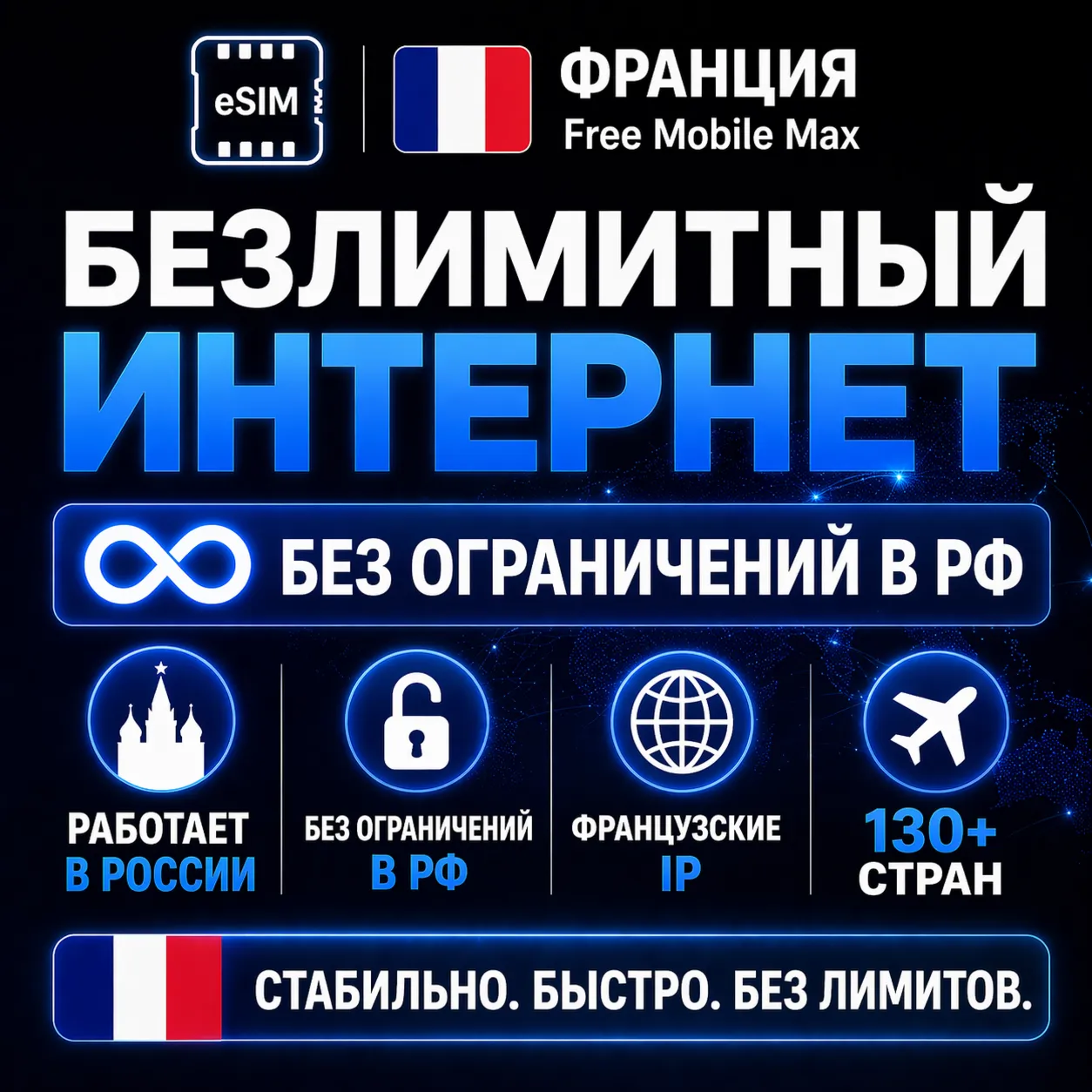eSIM Франция Free Mobile Max | Безлимит интернет | Работает в РФ и 130+ странах - irongamers.ru