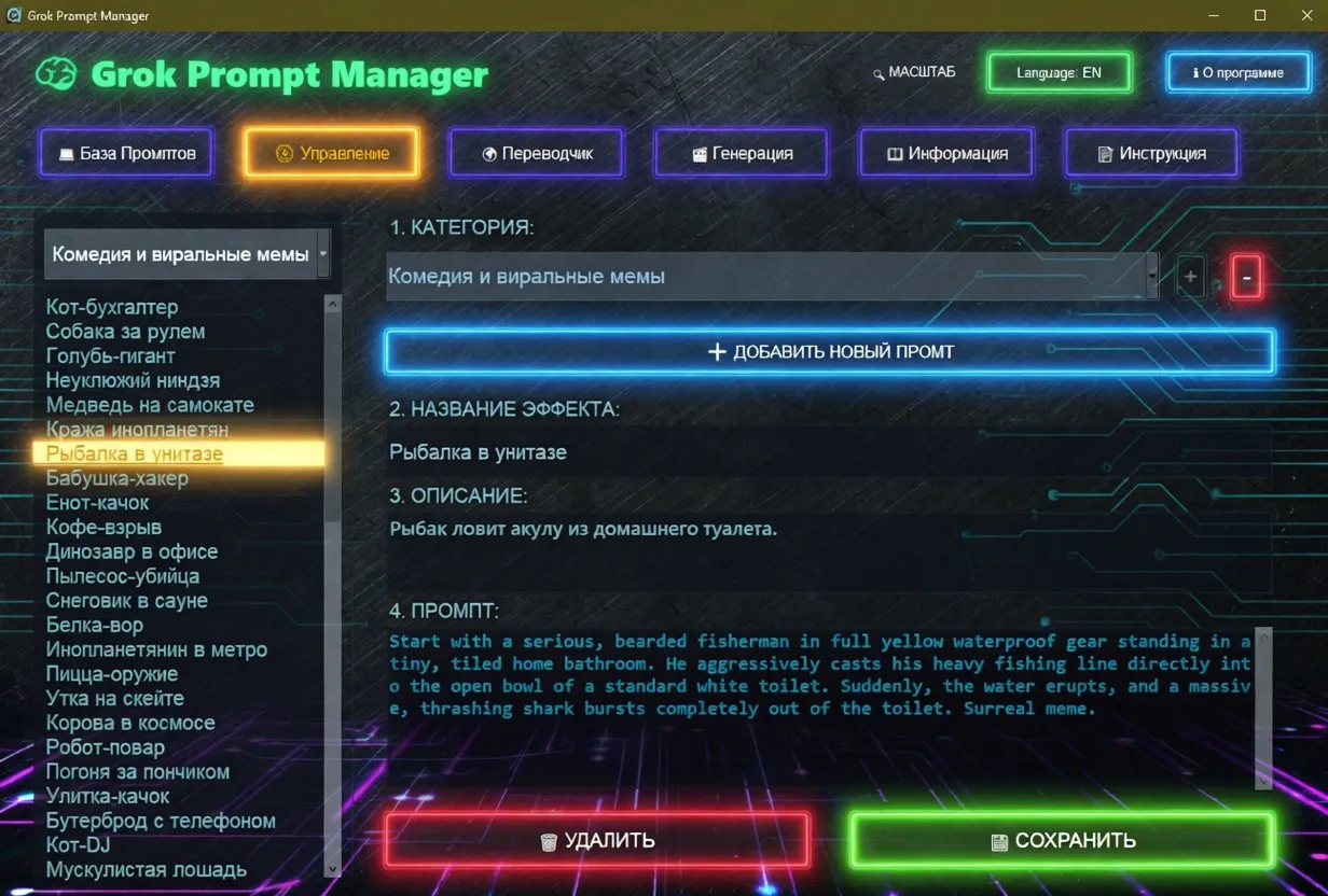 Grok Prompt Manager v1.0 [Win + Mac]— Менеджер промптов с авто-переводчиком