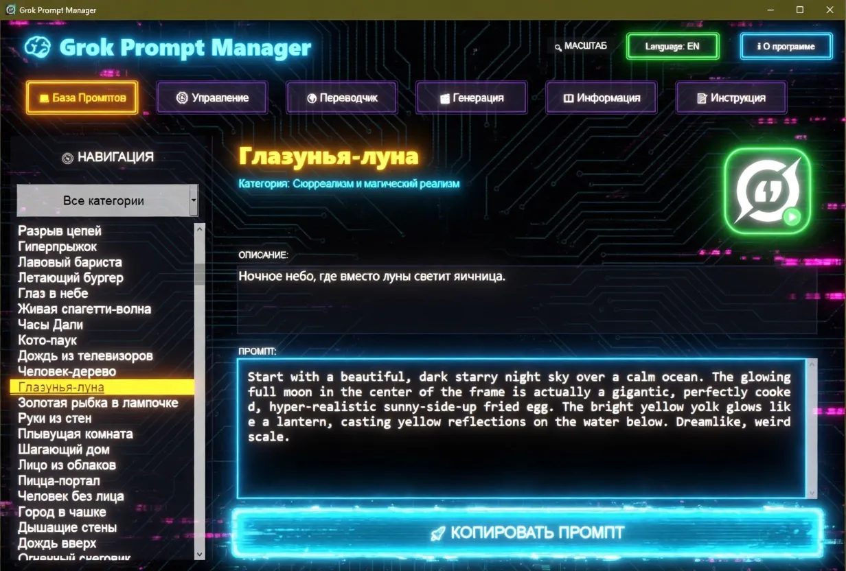 Grok Prompt Manager v1.0 [Win + Mac]— Менеджер промптов с авто-переводчиком