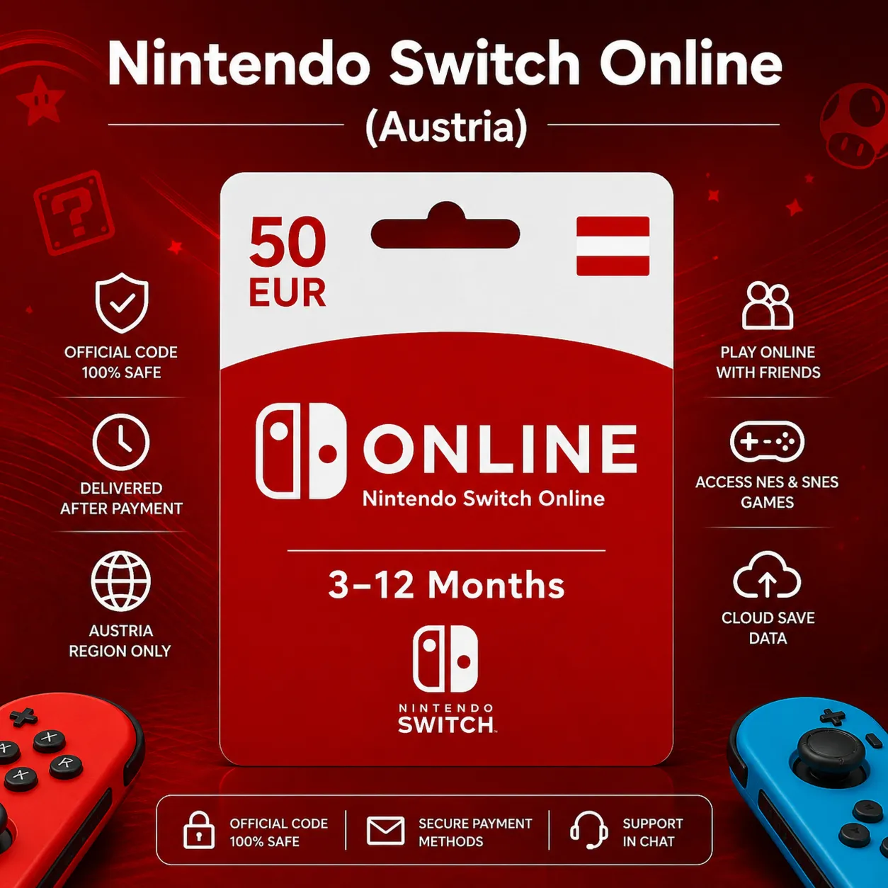 Nintendo Switch Online (Австрия) 3–12 месяцев | Подписка Nintendo