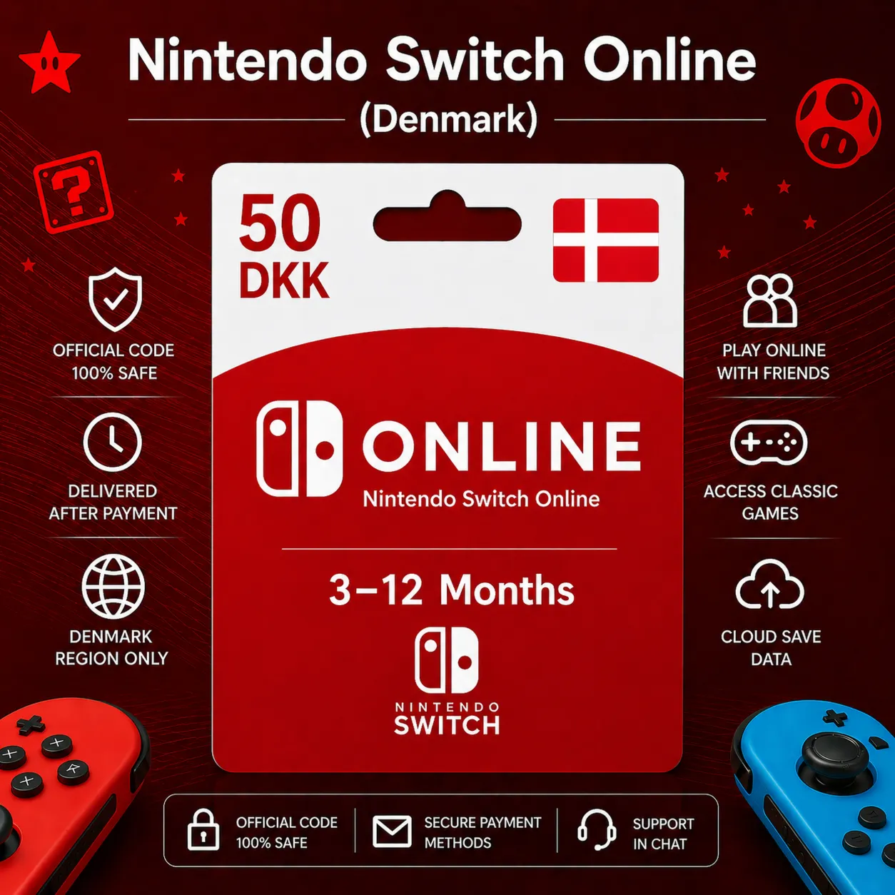 Nintendo Switch Online (Дания) 3–12 месяцев | Подписка Nintendo